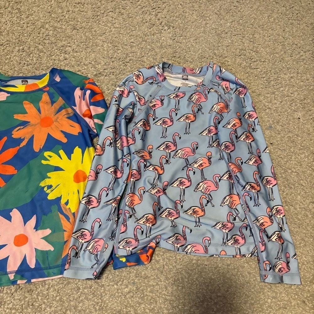 Tea Collection Kids Swim Rashguard Bundle Lot Sz 6 Flamingo Floral Orange Blue - Picture 4 of 6